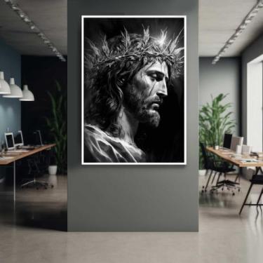 Imagem de Quadro com Moldura 130x90 Jesus Coroa de Espinho Preto e Branco Decora