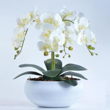 Imagem de Arranjo de Orquídeas Artificiais Brancas em Vaso Branco Fosco - Vila d