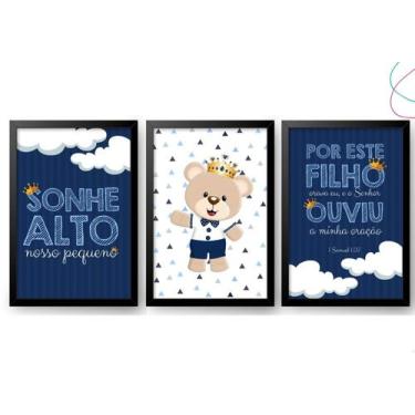 Imagem de 3 Quadros Decorativos Ursinho Príncipe 20x30 moldura e vidro - Creativ