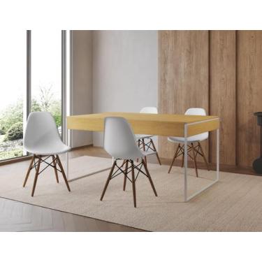 Imagem de Conjunto Industrial Filadelfia 137x90 Ferro Branco Tampo Canela 4 Cade