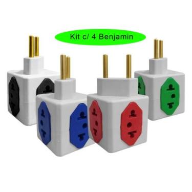 Imagem de Kit c/ 4 Benjamin Adaptador Tomada Bivolt 20a E 10a Cubo 4 Entradas - 