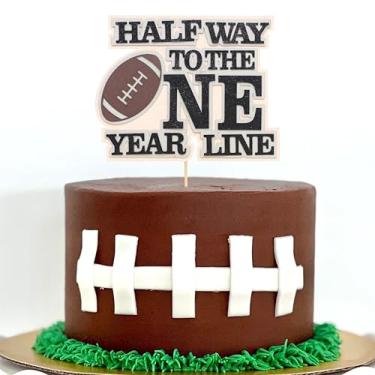 Imagem de Football 1/2 Birthday Cake Topper - Sports Themed 6 Month Birthday Party Decorations,Half Way To One Year Line Cake Topper,Football 1/2 Birthday Photo Props,Football Half Year Down Cake Topper