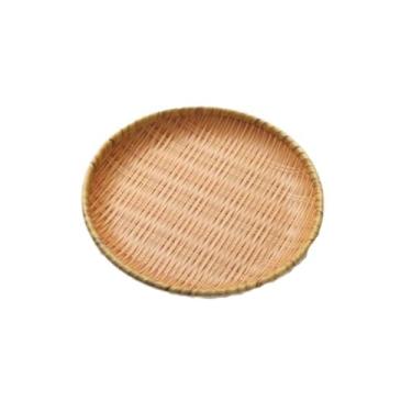 Imagem de Bandejas redondas de imitação de bambu, cestas de vime planas decorativas clássicas tradicionais, bandejas de armazenamento de alimentos para pão de frutas, sobremesa, lanche