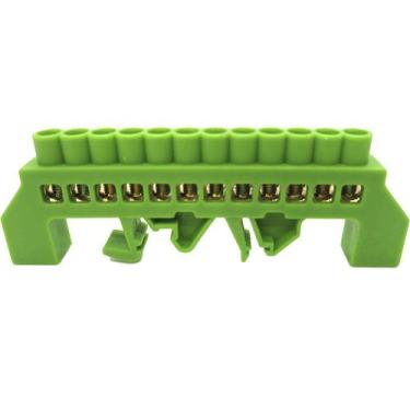 Imagem de Barramento Terminal Barra Aterramento Terra Din ou Fixo Verde 12 Furos