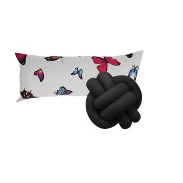 Imagem de Kit Luxo Casa 1 Almofada Baguete Borboleta + 1 Nó - Gabi Flor, Preto