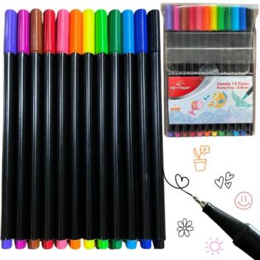 Imagem de Kit 12 Canetinha Ponta Fina Caneta Escola Cores Profissional - Win's P