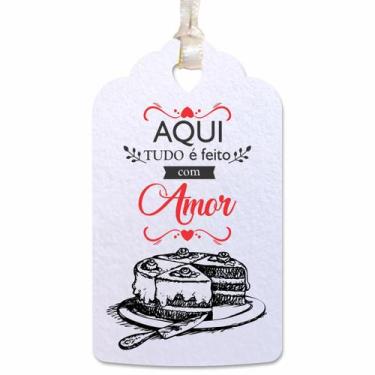 Imagem de Tag Aqui Tudo É Feito Com Amor Decorativa Bolo 4x7cm 100un - KARDOS