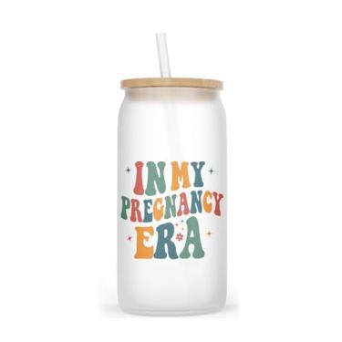 Imagem de NMPCreativeStore Copo de vidro fosco In My Pregnancy Era 473 ml - Copo de anúncio de gravidez 473 ml para grávidas - Presentes reveladores de gravidez - Presentes de caneca de café para novas mães,