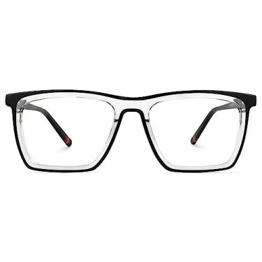 Imagem de Zeelool Armação retangular de acetato com lentes transparentes sem prescrição médica para mulheres e homens, óculos grandes, Preto, G