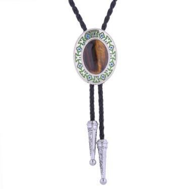 Imagem de GelConnie Gravata Bolo para homens e mulheres rodeio cowboy gravata de couro turquesa colar nativo americano ocidental fantasia de vaqueira, PL0108-Prata