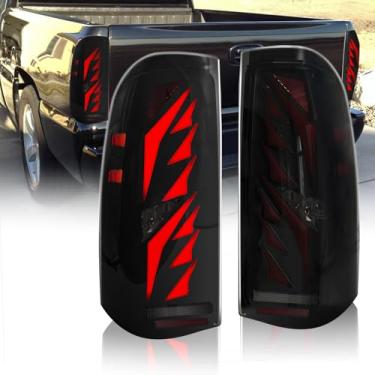 Imagem de Shocklight Luzes traseiras de LED compatíveis com Chevy Silverado 1500 2500 3500 2003 2004 2005 2006, um par de lâmpadas traseiras com design em forma de relâmpago e lente fumê - lado do motorista e