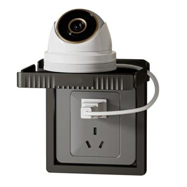 Imagem de Prateleira de Tomada de Parede, Suporte de Tomada de Parede Com Suporte de Carga Forte Multifuncional Suporte de Parede de Prateleira de Saída de Plástico para Telefones (Preto)