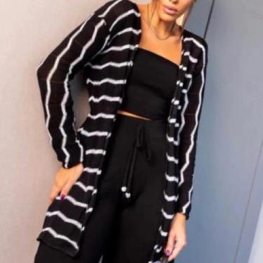 Imagem de Cardigan Feminino Listrado Sobretudo Kimono Inverno Tricô - FIORELLA T
