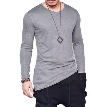 Imagem de Camiseta Longline Oversized Corte Lateral Manga Longa - Di Nuevo, Cinz