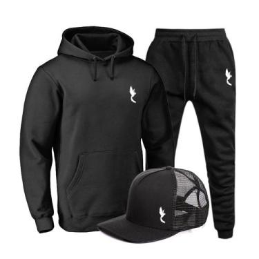 Imagem de Conjunto Polo Masculino Confortavel Bolsos e Capuz Moletom + Calça e B