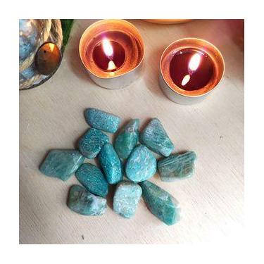 Imagem de Kit 12 Pedras Amazonita Rolada 1cm a 3cm Sorte Abre Caminhos Cristal N