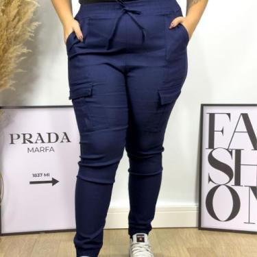 Imagem de Calça Feminina Plus Size Bengaline Cargo com Bolso Lateral Moda Plus S