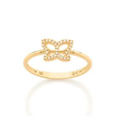 Imagem de Anel rommanel feminino banhado ouro 18k borboleta cravejada zircônias 