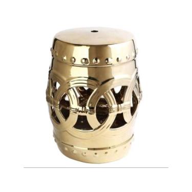 Imagem de Banco Porcelana Garden Seat Dourado Vazado Relevos Formosa - LUXdécor 