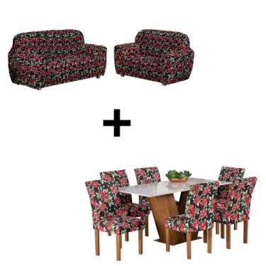 Imagem de Kit Capa De Sofá 2x3 Lugares + 06 Capa De Cadeira Estampada - florenza