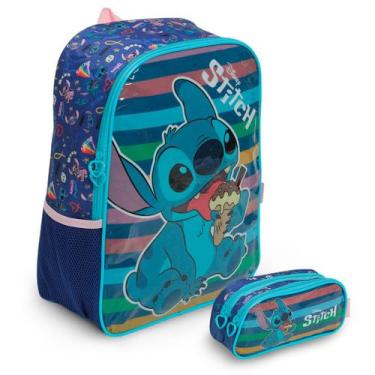 Imagem de Kit Mochila Escolar Stitch Costas Reforçada Volta As Aulas - Plike