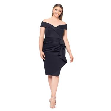 Imagem de Xscape Vestido midi feminino curto com babados tomara que caia, com zíper central nas costas, Preto, 48