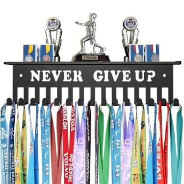 Imagem de Expositor de Cabide de Medalha Com Prateleira de Troféus, Rack de Prêmios de Metal para Paredes, Cabide de Exibição de Porta-medalha Com 15 Ganchos de Aço, Comporta Mais de 64 (L)