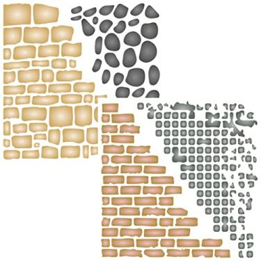 Imagem de Estêncil de parede, 11,4 x 11,4 cm - Use pederneira de pedra de tijolo em camadas para adicionar textura (2 peças)