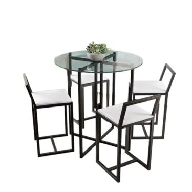 Imagem de Conjunto Mesa Redonda Vidro 4 Cadeiras Pequena Estofado Industrial Black (LACA BRANCA)