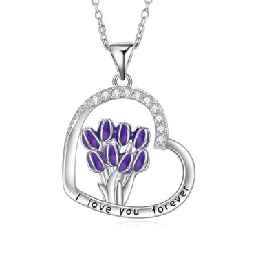 Imagem de TALYKONG Colar tulipa/lírio do vale/cardeal/joaninha presentes para mulheres e meninas, Latão, Zircônia cúbica