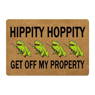 Imagem de Tapetes de porta de boas-vindas para decoração de casa (60 x 40 cm) Tapetes engraçados com tapetes de cozinha de borracha antiderrapante Capacho personalizado para entrada (Hippity Hoppity Get Off My Property)