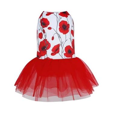 Imagem de INGSIST Roupa vermelha com flores para cães para o Dia dos Namorados Pequeno, Médio, Feminina, Filhote, Animal, Aniversário, Férias