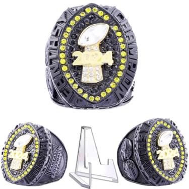 Imagem de noblehead Anel Fantasy Football 2024 | Anel campeão FFL pesado | Troféu de prêmio banhado a ouro prateado para vencedor da liga de futebol de fantasia, 12, Metal, Diamante transparente