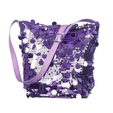 Imagem de Octwine Shinny Bolsa de mão prateada preta de lantejoulas bolsa de ombro bolsa transversal para festa de formatura bolsa transversal para mulheres, Roxa