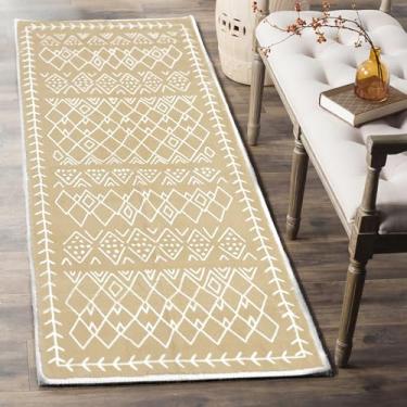 Imagem de Tititex Tapete de corrida boêmio branco caramelo luxuoso, 50,8 x 119,4 cm, tapete de microfibra extramacio, antiderrapante, felpudo, boho, tapetes para o chão do quarto, lavanderia e entrada