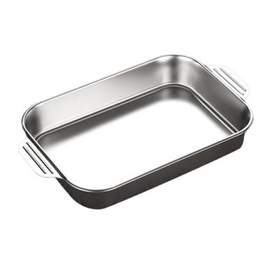 Imagem de ＫＬＫＣＭＳ Assadeira de aço inoxidável para grelha de peixe, retangular com alças, bordas laminadas lisas e resistentes à ferrugem, placa de frutos do mar, B