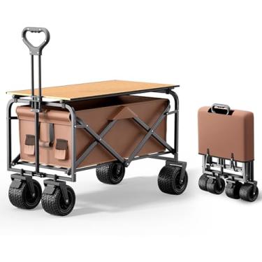 Imagem de Carrinho de vagão dobrável para jardim, com mesa, 440 libras, vagão de praia, pneus off-road giratórios de 360 ​​°, capacidade de 150l