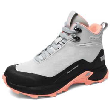 Imagem de R CORD Tênis feminino à prova d'água, leve, confortável, para caminhada, caminhada, acampamento, trilha, tênis para todas as estações, Cinza/rosa, 36