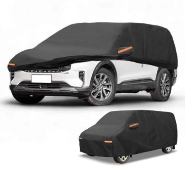 Imagem de Partuto Capa de carro à prova d'água para todos os climas, automotiva, externa, anti-UV, proteção solar e chuva, cobertura externa completa para Ford Explorer preta com tiras refletoras