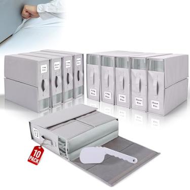 Imagem de ALCOVA Pacote com 10 organizadores de lençóis e armazenamento com 1 lençol de cama, organizador de armário de linho para lençóis Queen e King