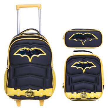 Imagem de Mochila Escolar Carrinho Kit Lancheira e Estojo p/Menino Herói