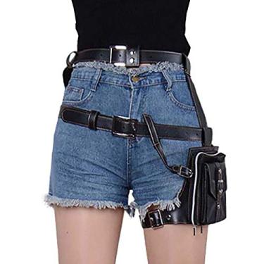 Imagem de Bolsa de cintura gótica steampunk unissex couro PU coxa quadril coldre bolsa bolsa vintage conjunto de cinto de cintura, Bolsa de cintura preta, Free Size, Bolsa carteira