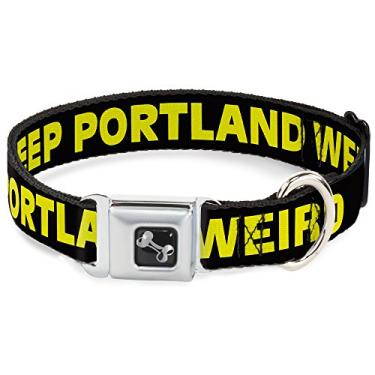 Imagem de Coleira para cães Fivela de cinto de segurança Keep Portland Weird Preto e Amarelo 40,6 a 58,4 cm de largura