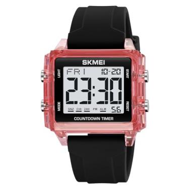 Imagem de Gosasa Relógio digital unissex, feminino, masculino, multifuncional, esportivo, casual, pulseira de silicone, cronômetro, alarme, contagem regressiva, tempo duplo, 50 m, à prova d'água (azul), rosa,