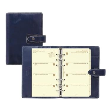 Imagem de Filofax Organizador Malden, tamanho pessoal, azul marinho - tátil, couro búfalo de flor integral, seis anéis, calendário diário semanal creme, de algodão, multilíngue, 2025 (C028614-25)
