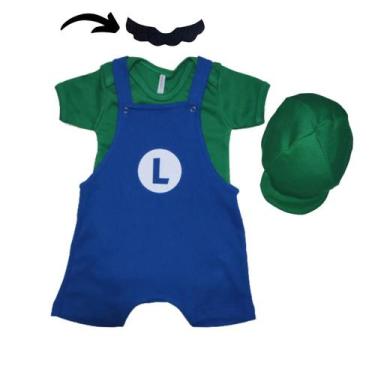 Imagem de kit fantasia jardineiraira mario e luigi kit 4pç mesversario 100 algod