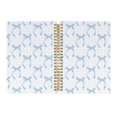 Imagem de Pugwak Caderno de diário Coquette Bows – Caderno moderno com fita azul costeira pautado para meninas adolescentes mulheres professoras, material de escritório de volta às aulas, caderno espiral de