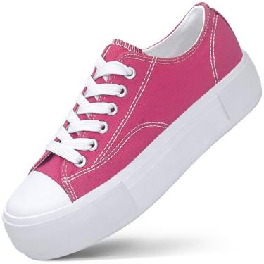 Imagem de Tênis feminino plataforma 4 cm de aumento de altura, tênis clássico de lona plataforma de cano baixo para mulheres e adolescentes, várias cores, moda moderna, sapatos fofos, Rosa novo, 38