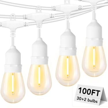 Imagem de SUFEIMAS Luzes De Corda Para Exteriores Brancas De 100 Pés, Ip65 À Prova D'Água, 30+2 Lâmpadas Led De Plástico, 2700K, Luzes De Corda Para Pátio Branco Para Varanda Externa, Pérgola, Quintal, Bistrô