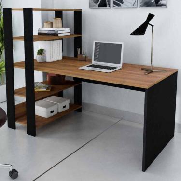 Imagem de Mesa Escrivaninha Match Com 3 Prateleiras Artely Pinho-preto